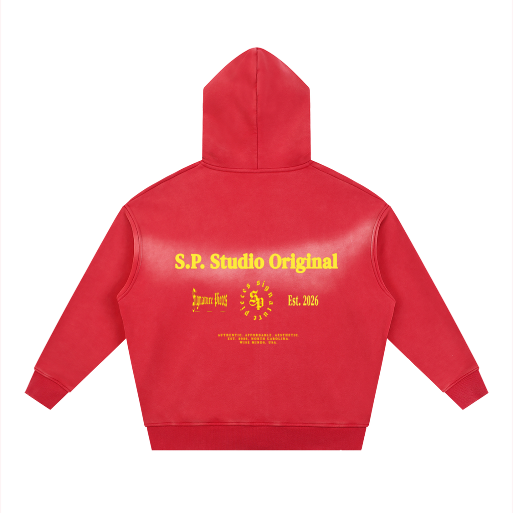 S.P. Studio O. x Y.L. Red Sunfade Two-way Zipper Boxy Hoodie