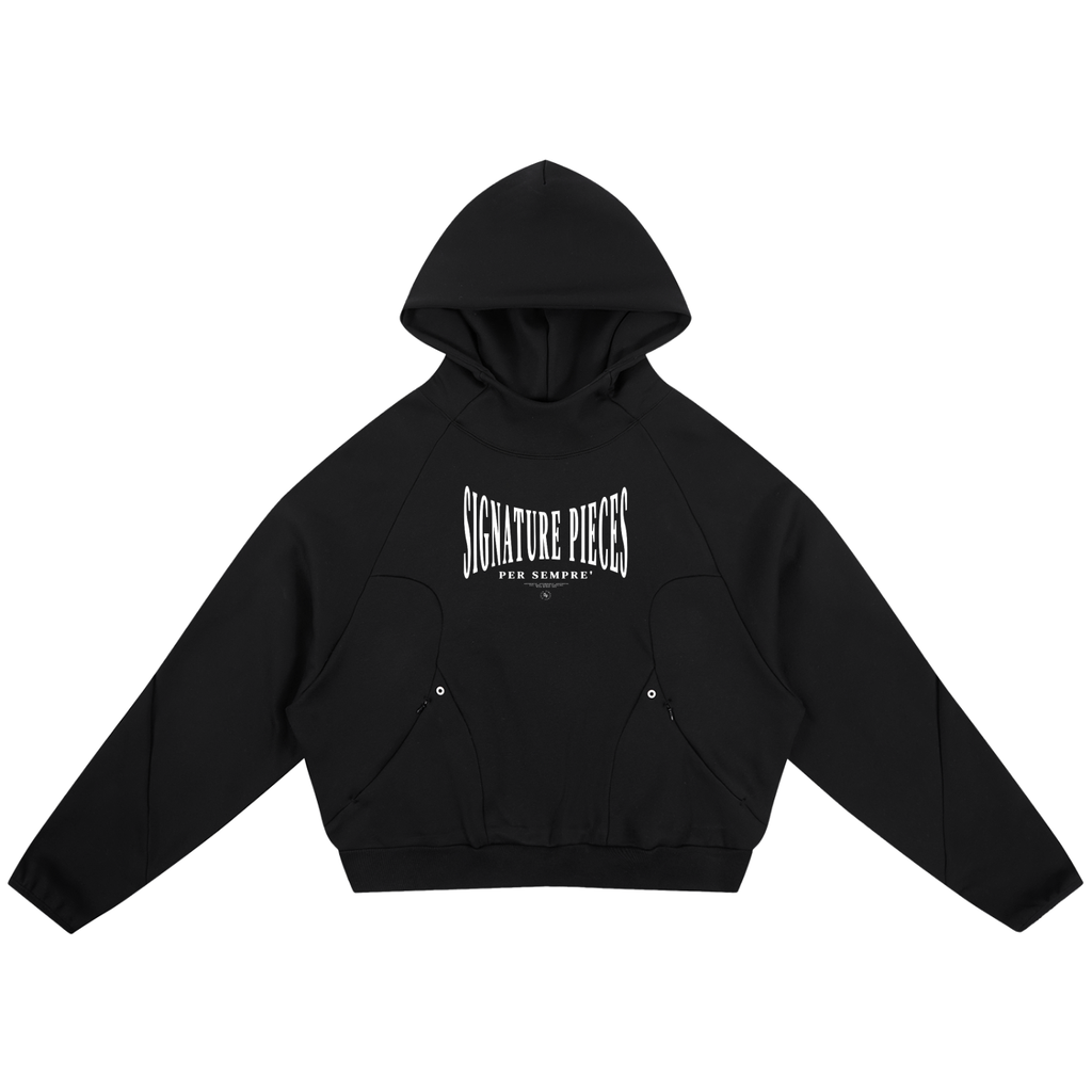 S.P. Per Sempre' Black Curved Panel Raglan Hoodie