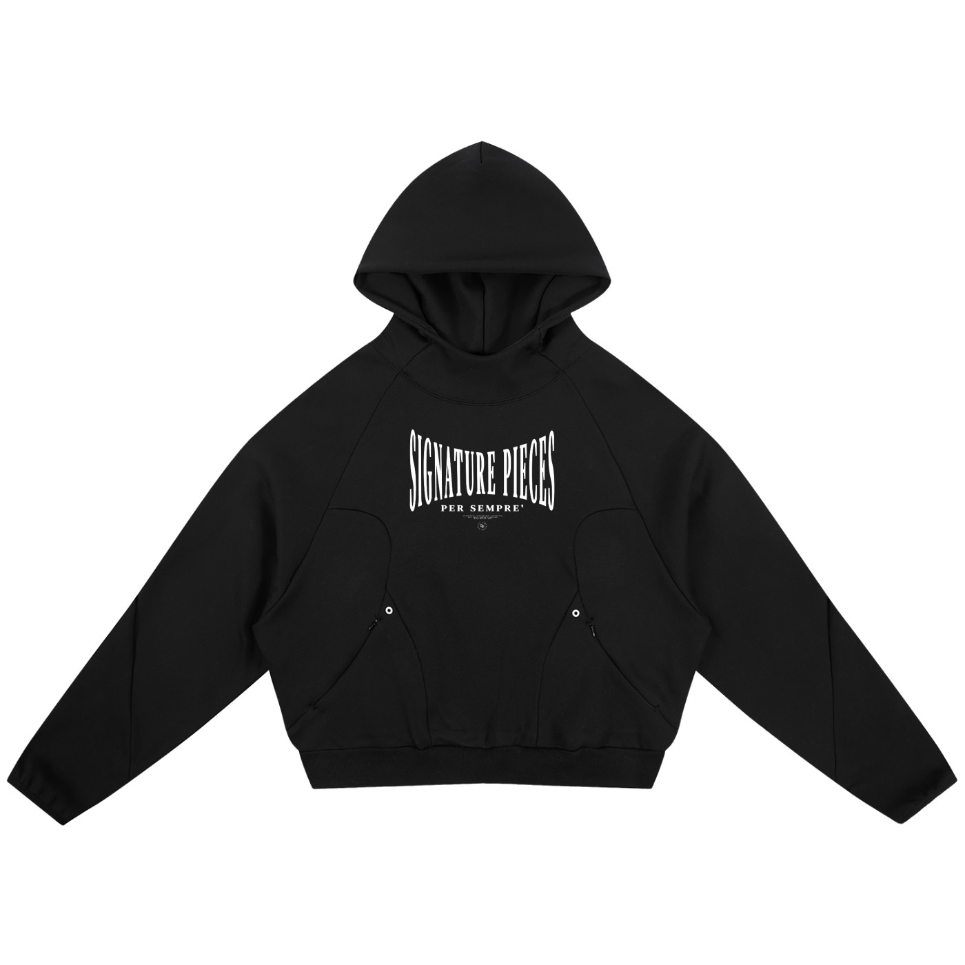 S.P. Per Sempre' Black Curved Panel Raglan Hoodie