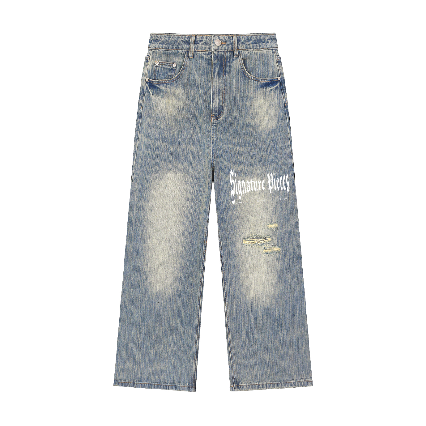 Vintage Wash Distressed Denim Jeans