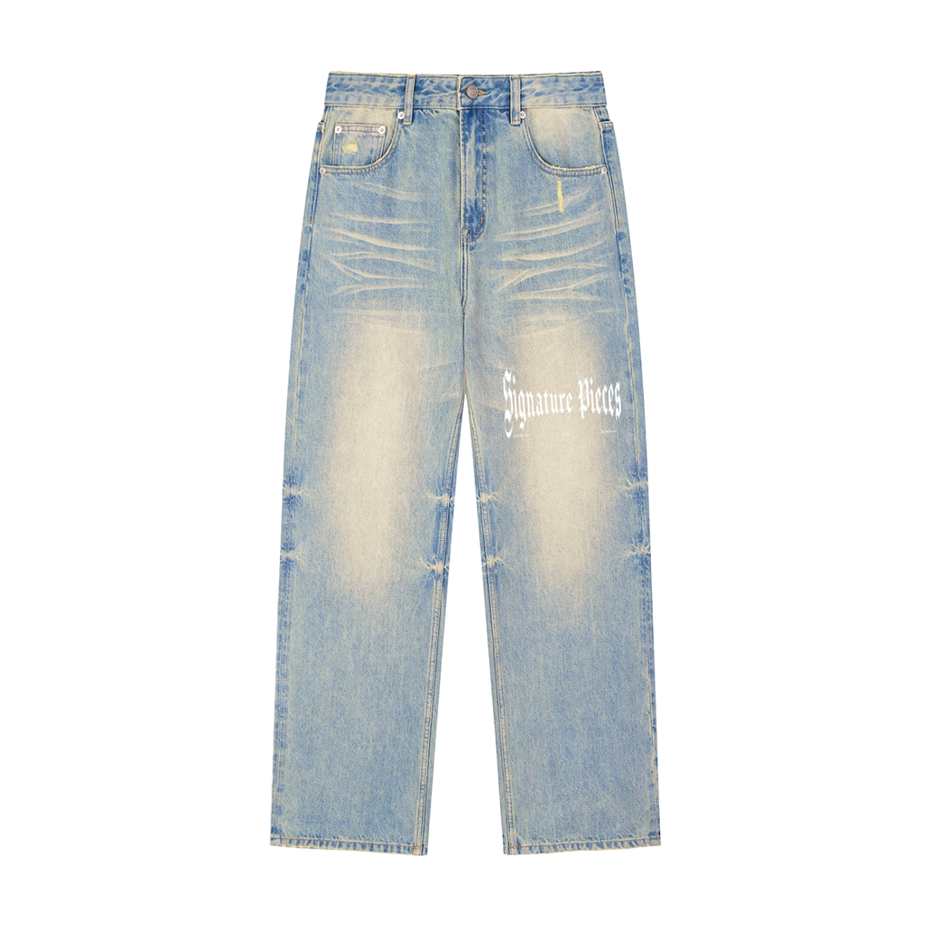 Sun Fade Raw Hem Denim Jeans