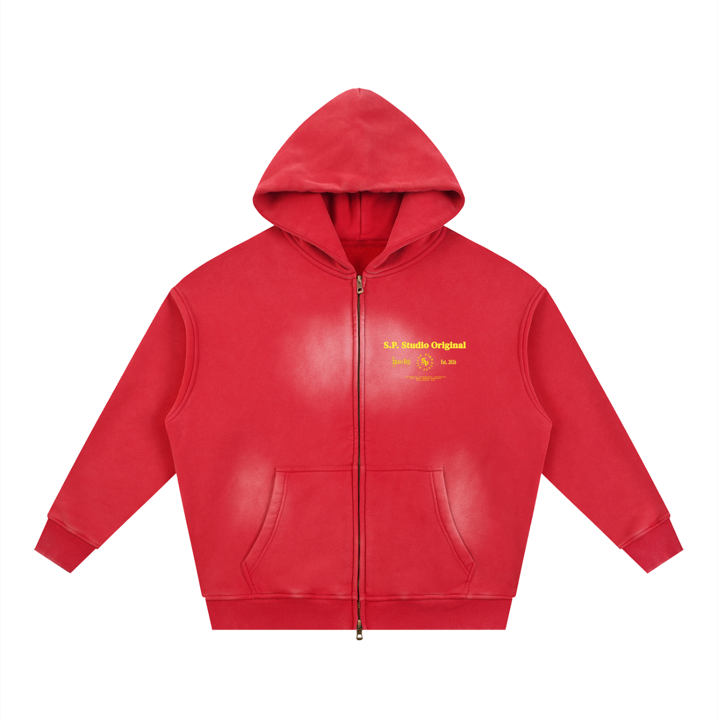 S.P. Studio O. x Y.L. Red Sunfade Two-way Zipper Boxy Hoodie