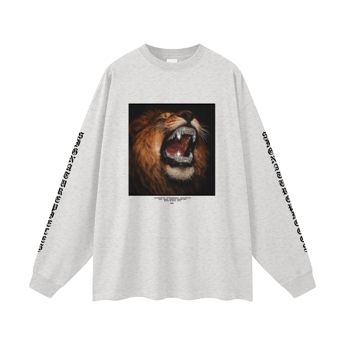 Iced Out Lion Oat Gray Oversized Long Sleeve Tee