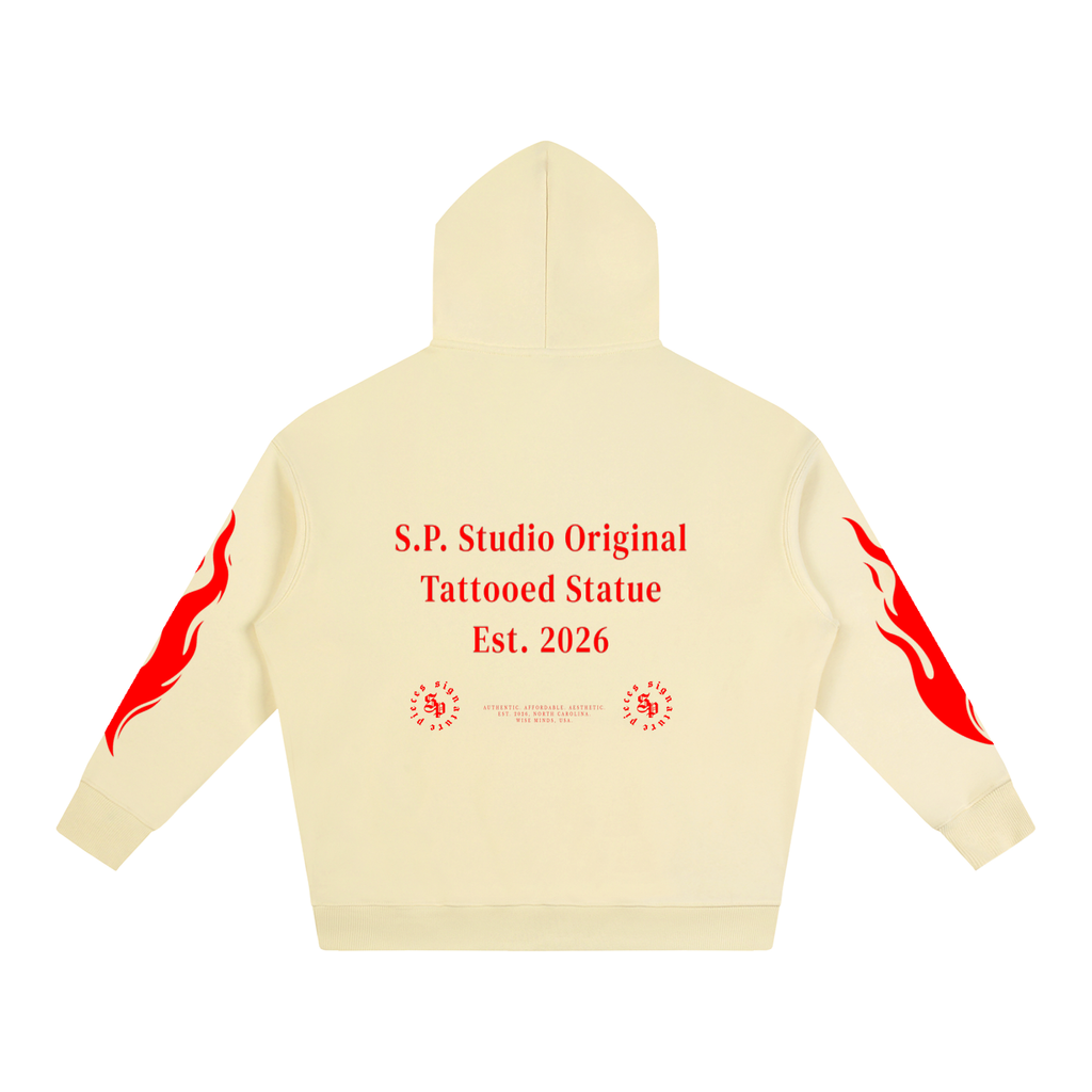 Tattooed Statue x Red Flame Oversize Graphic Hoodie (Scale)