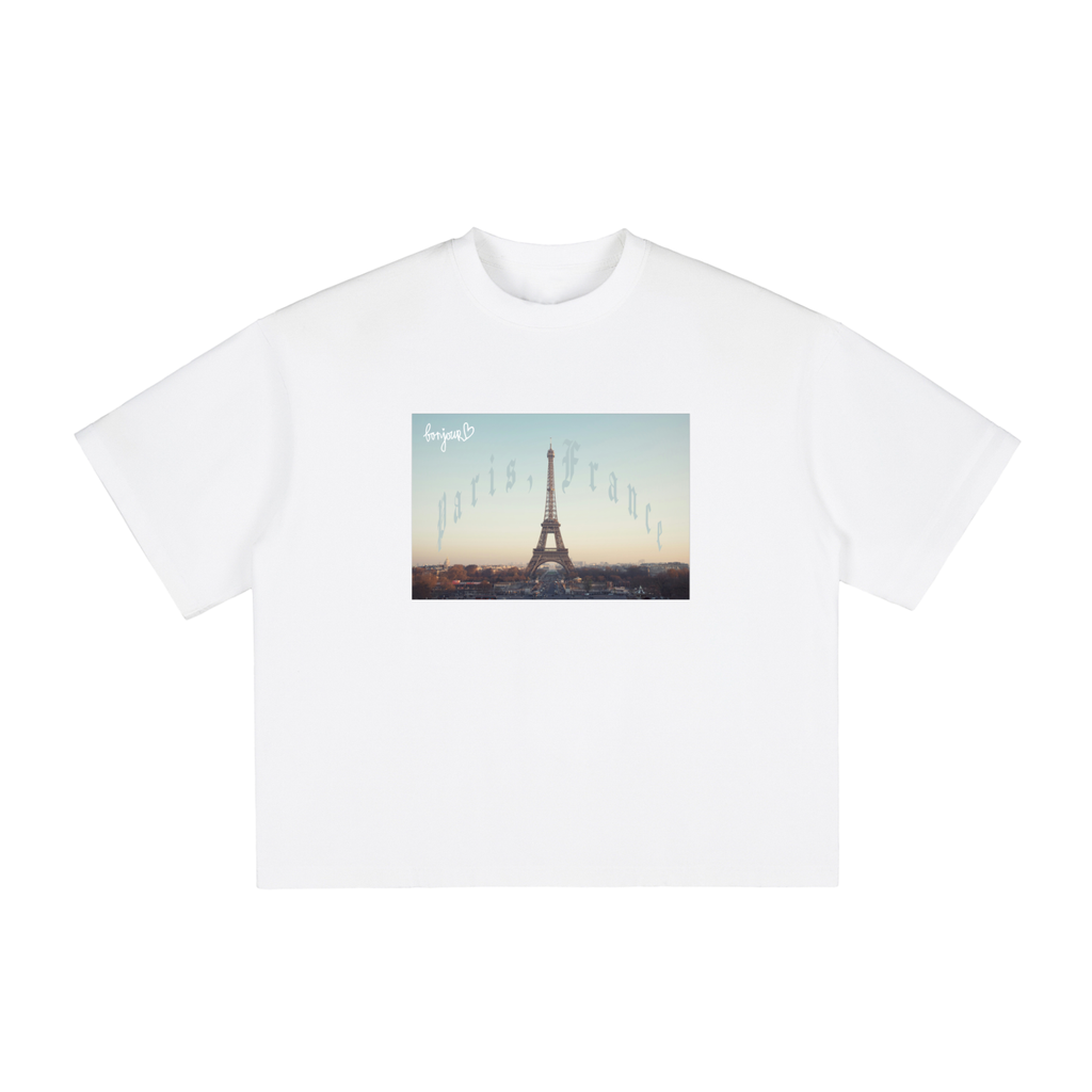 Paris, France White Boxy Graphic Tee