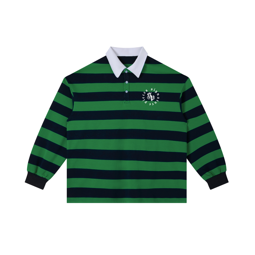 S.P. x O.L. II Green Duo Navy Stripe Polo Shirt