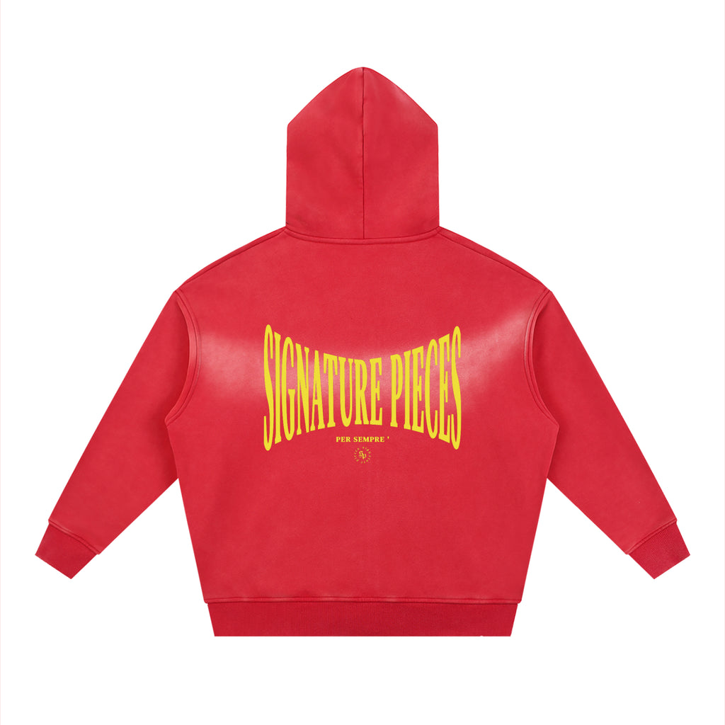 S.P. x O.L. Red Sunfade Two-way Zipper Boxy Hoodie