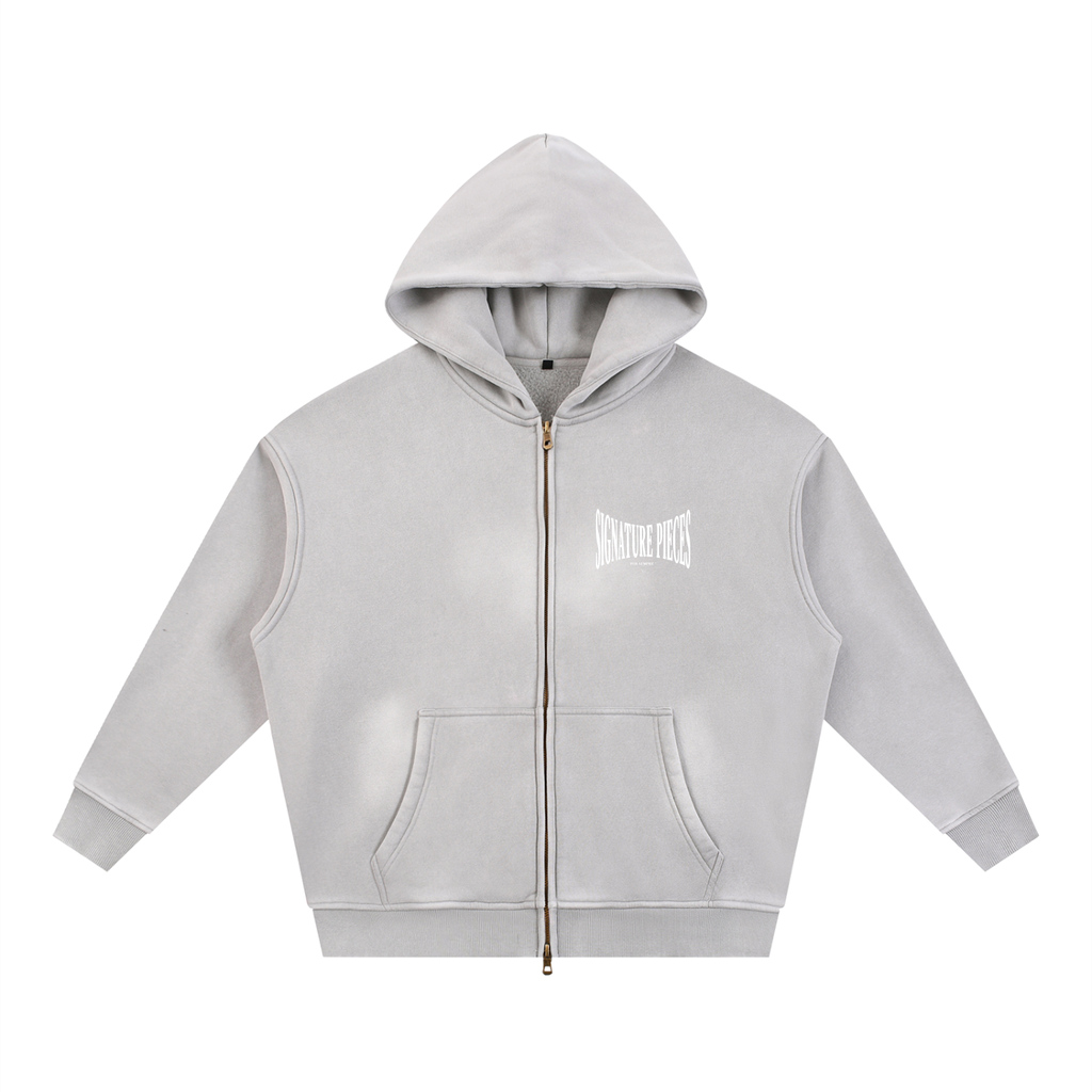 S.P. x O.L. Light Gray Sunfade Two-way Zipper Boxy Hoodie